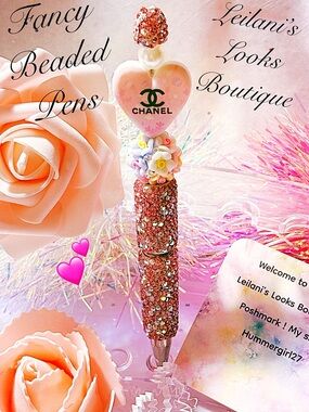 Fancy beaded Pen/gifts/pink heart/pink flowers/girly